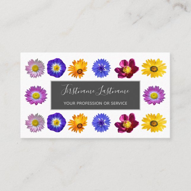 Colourful flower bouquet elegant blossoms business business card (Front)