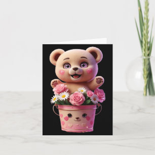 Colourful Flower Bucket with Teddy Funny Unisex Card