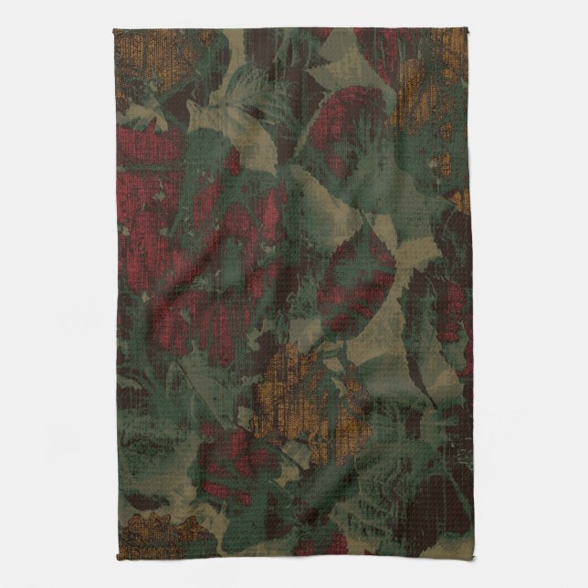 Colourful flower camouflage pattern tea towel (Vertical)