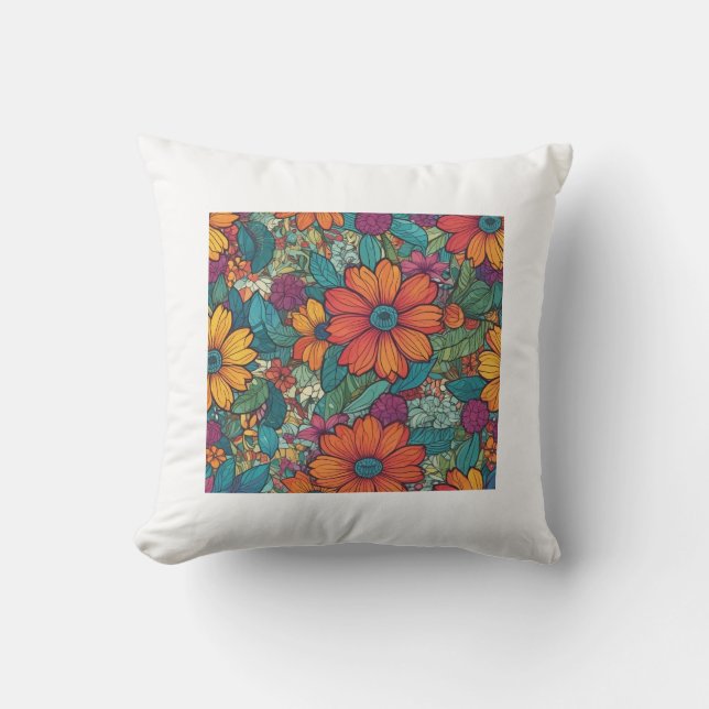 Colourful Flower design Pillow (Front)