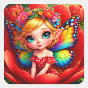 Colourful Flower Fairy For Fantasy Lovers Square Sticker