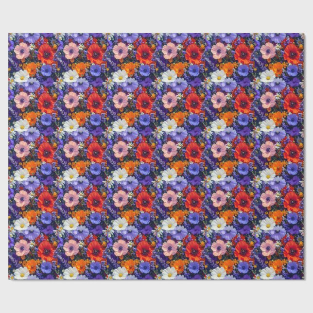 Colourful Flower Fields Wrapping Paper (Flat)