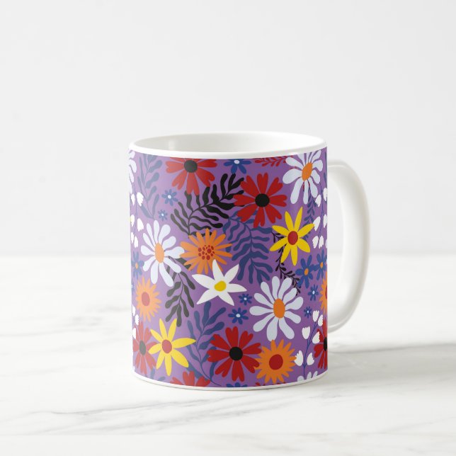 Colourful Flower Floral Pattern Background Coffee Mug (Front Right)