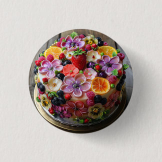 Colourful flower fondant cake 3 cm round badge