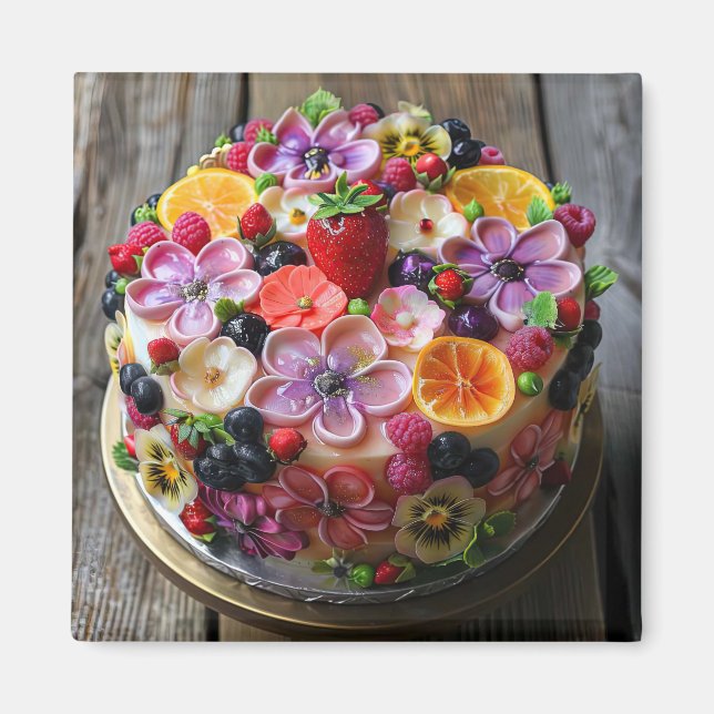 Colourful flower fondant cake magnet (Front)