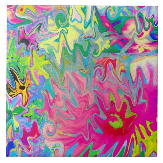 Colourful Flower Garden Abstract Collage Ceramic Tile (Front)
