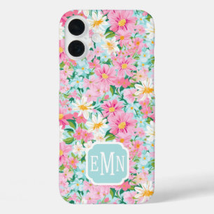Colourful Flower Garden Monogrammed iPhone 16 Plus Case