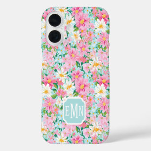 Colourful Flower Garden Monogrammed iPhone 16 Case