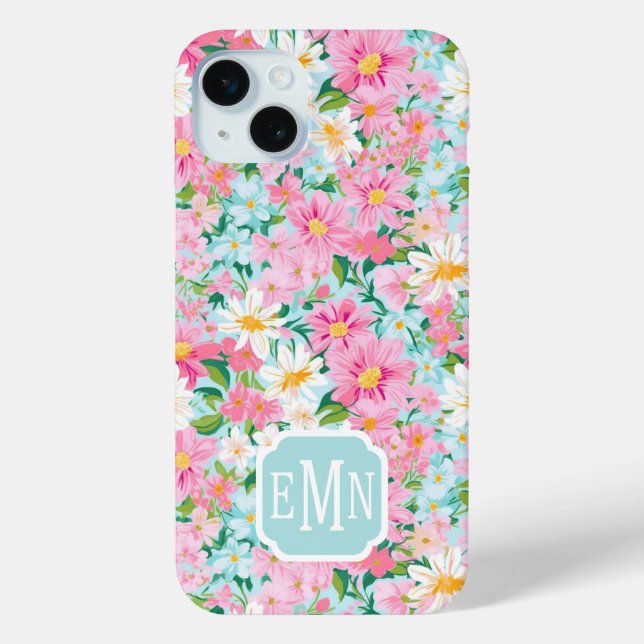 Colourful Flower Garden Monogrammed Case-Mate iPhone Case (Back)