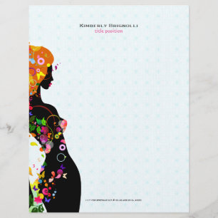 Colourful Flower Girl Blue Background Personalized Letterhead