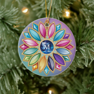 Colourful Flower Jewel Ceramic Ornament