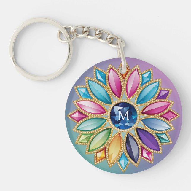 Colourful Flower Jewel Key Ring (Front)