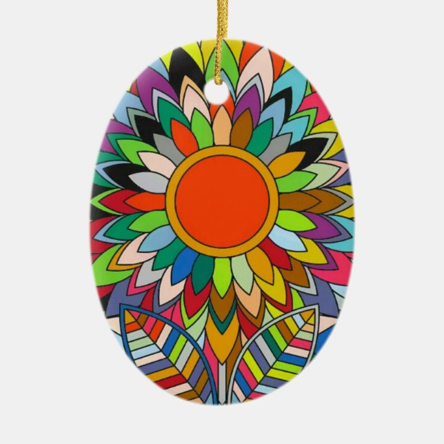 colourful flower mandala yaei design ceramic tree decoration (Front)