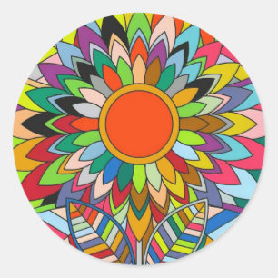 colourful flower mandala yaei design classic round sticker