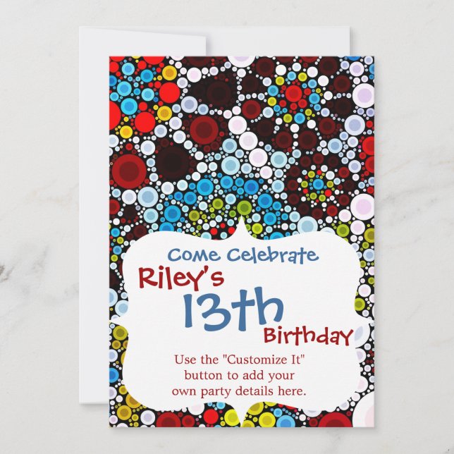 Colourful Flower Mosaic Circles Bubbles Design Invitation (Front)