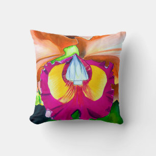 Colourful flower orchid watercolor art cushion