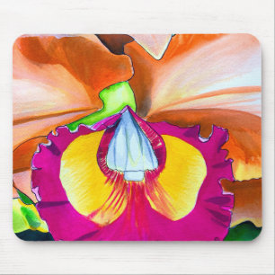 Colourful flower orchid watercolor art mouse pad