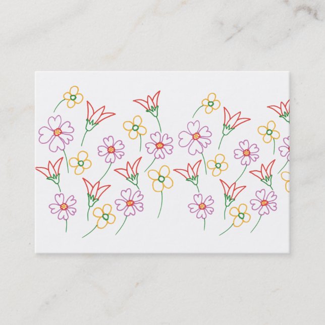 Colourful Flower Outlines Colouring Business Cards (Front)