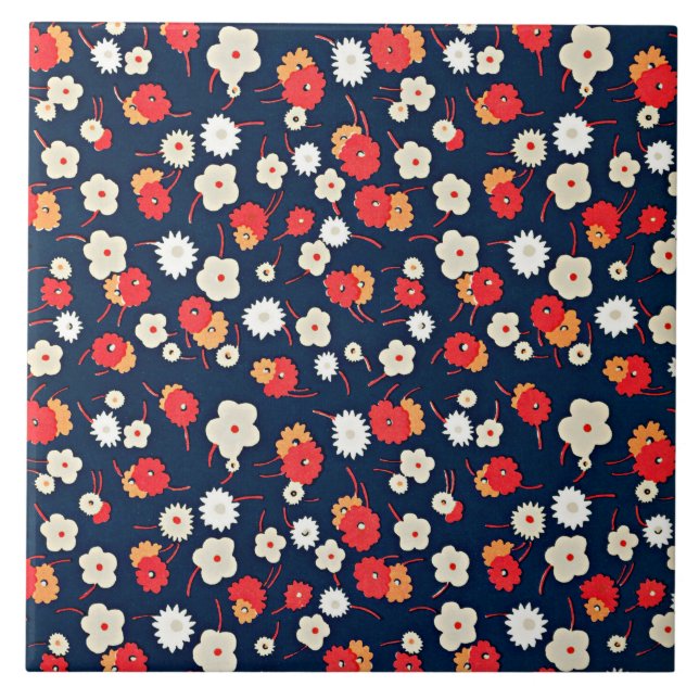 Colourful flower pattern by Charles Goy Ceramic Tile (Front)