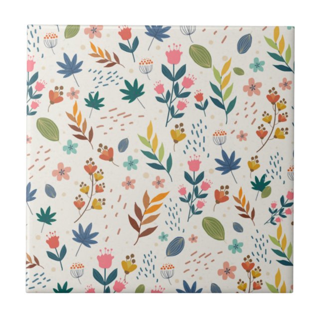 Colourful Flower Pattern  Ceramic Tile (Front)