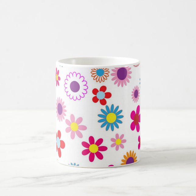 Colourful Flower Pattern Girly Coffee Mug (Center)
