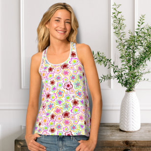 Colourful Flower Pattern Hand-Drawn Summer Floral Singlet