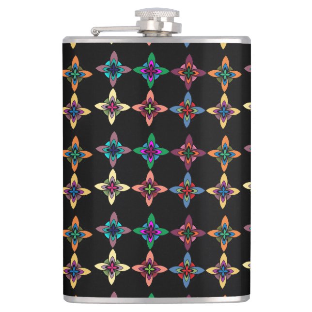 Colourful Flower Pattern Hip Flask (Front)