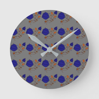 Colourful Flower Pattern on Grey Background Round Clock
