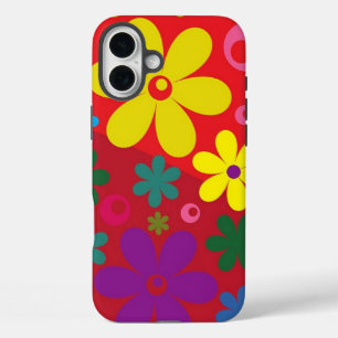 Colourful Flower Pattern Red iPhone 16 Plus Case