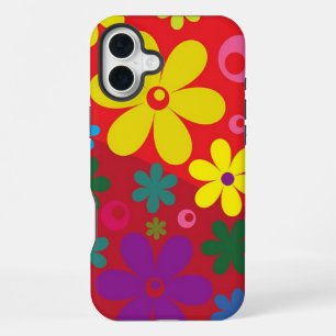 Colourful Flower Pattern Red iPhone 16 Plus Case