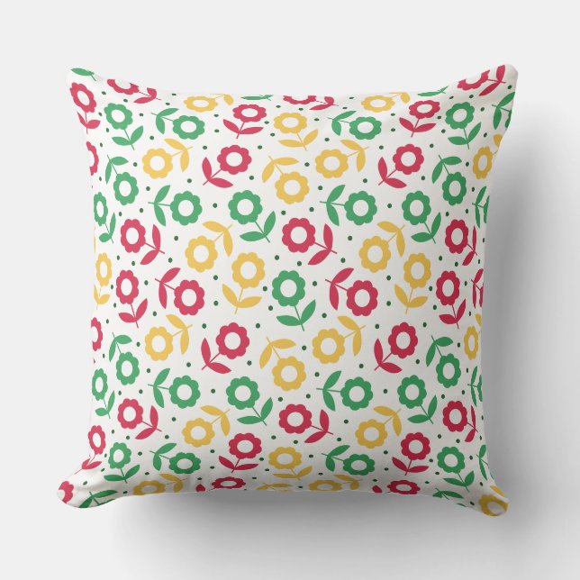 Colourful Flower Pattern Retro Floral Spring Cushion (Front)