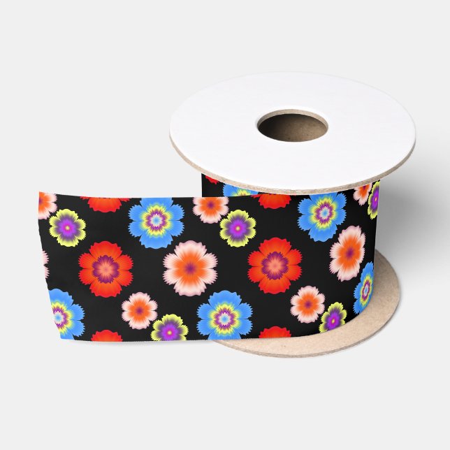Colourful Flower Pattern Satin Ribbon (Spool)