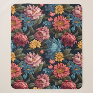 Colourful Flower Pattern Sherpa Blanket