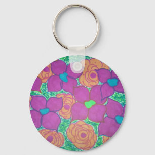 Colourful Flower Pattern Tropical Art Key Ring