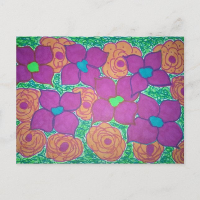 Colourful Flower Pattern Tropical Art Postcard (Front)