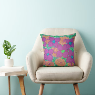 Colourful Flower Pattern Tropical Art Throw Pillow