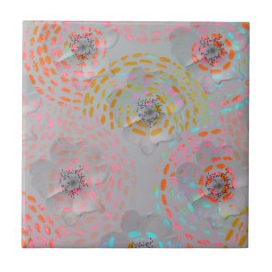 Colourful flower pattern with dotted graphic lines ceramic tile