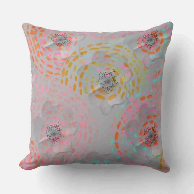 Colourful flower pattern with dotted graphic lines cushion (Front)