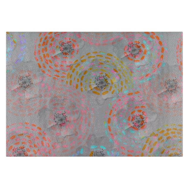 Colourful flower pattern with dotted graphic lines cutting board (Front)