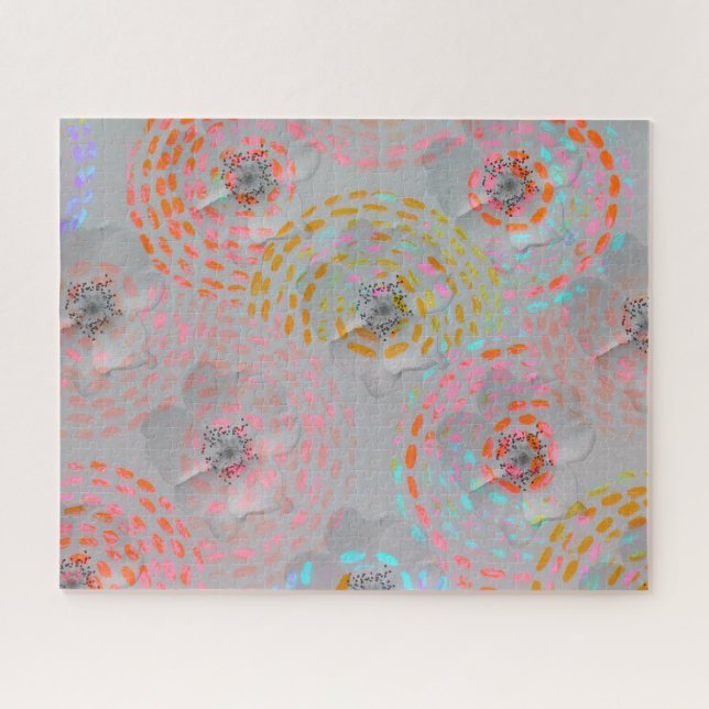 Colourful flower pattern with dotted graphic lines jigsaw puzzle (Horizontal)