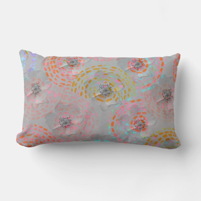 Colourful flower pattern with dotted graphic lines lumbar cushion (Front)