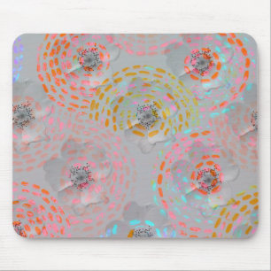 Colourful flower pattern with dotted graphic lines mouse pad