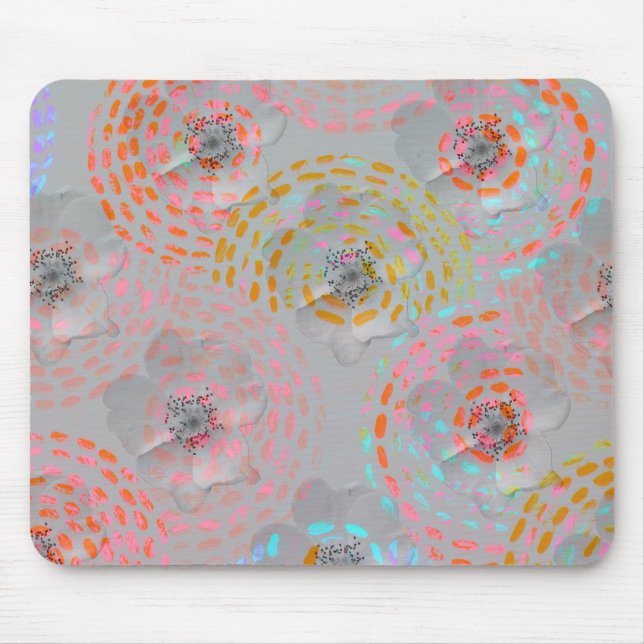 Colourful flower pattern with dotted graphic lines mouse pad (Front)