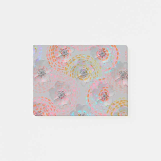 Colourful flower pattern with dotted graphic lines post-it notes (Front)