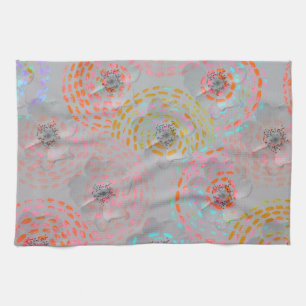 Colourful flower pattern with dotted graphic lines tea towel