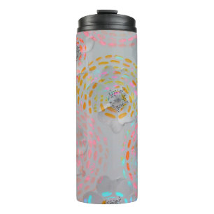 Colourful flower pattern with dotted graphic lines thermal tumbler
