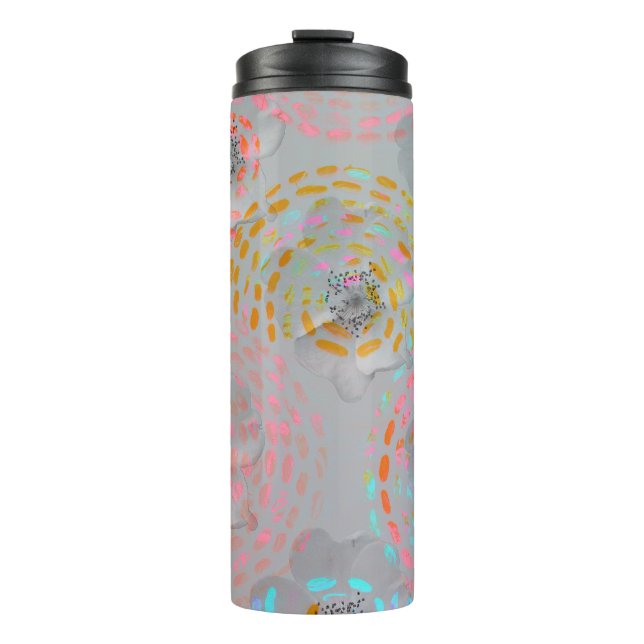 Colourful flower pattern with dotted graphic lines thermal tumbler (Front)