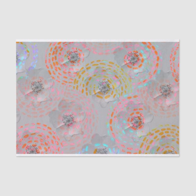 Colourful flower pattern with dotted graphic lines tissue paper (Front)