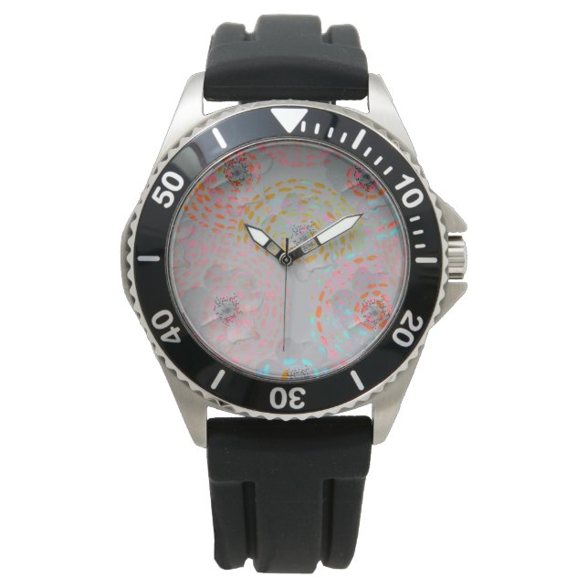 Colourful flower pattern with dotted graphic lines watch (Front)