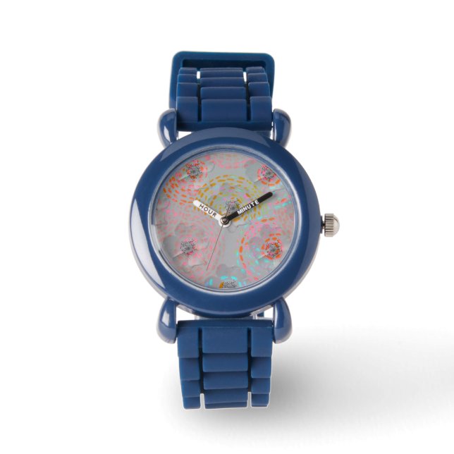 Colourful flower pattern with dotted graphic lines watch (Front)